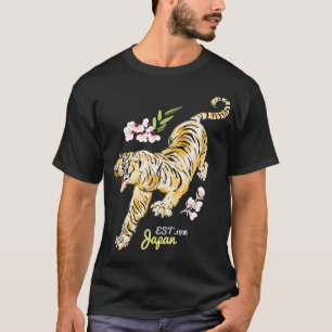 Camiseta Vintage Japonês Tiger Asian Flowers Tatuagem Art