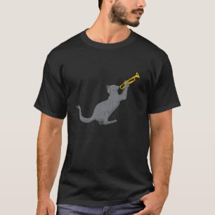Camiseta Vintage Jazz Cat Trumpet Engraçado Gatinho Músico