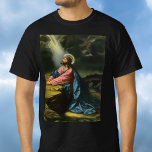 Camiseta Vintage Jesus Cristo Rezando, Jardim de Gethsemane<br><div class="desc">Ilustração Vintage design religiosa apresentando Cristo no Jardim de Gethsemane por Heinrich Hofmann, 1886. Jesus Cristo está rezando em Gethsemane vestindo um longo roupão fluído e rezando enquanto olha para o céu com uma estrela brilhando, ele está profundamente no pensamento e na oração. Gethsemane é um jardim ao pé do...</div>