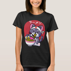 Camiseta Vintage Kawaii Anime Ramen Cat Gift Comida Japonês