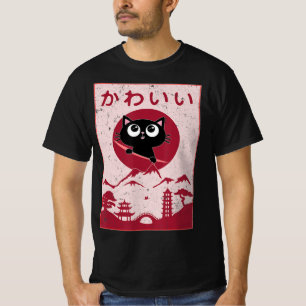 Camiseta Vintage Kawaii Cat Anime Japonês Gift Girls Boys