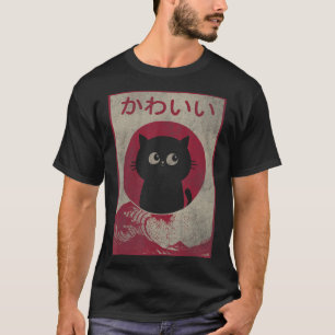 Camiseta Vintage Kawaii Cat Negra Japonesa Meninas Presente