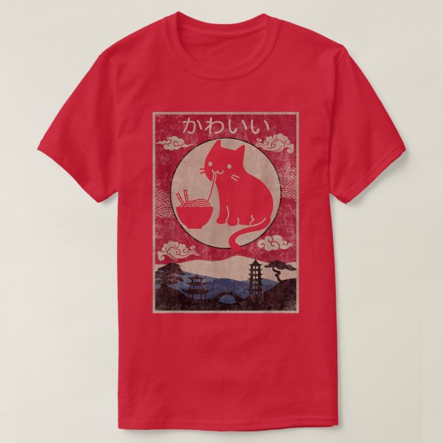 Camiseta Vintage Kawaii Cat Ramen Anima Crianças Japonesas  (Frente do Design)