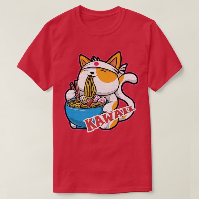 Camiseta vintage kawaii comendo ramen anime retro Japane (Frente do Design)