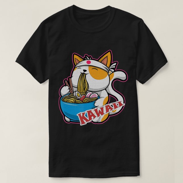 Camiseta vintage kawaii comendo ramen anime retro Japane (Frente do Design)