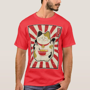 Camiseta Vintage Kawaii Maneki Neko Eat Ramen Cute Japonês