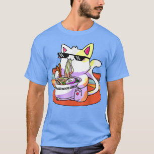 Camiseta Vintage Kawaii Ramen Cat Neko Japonês