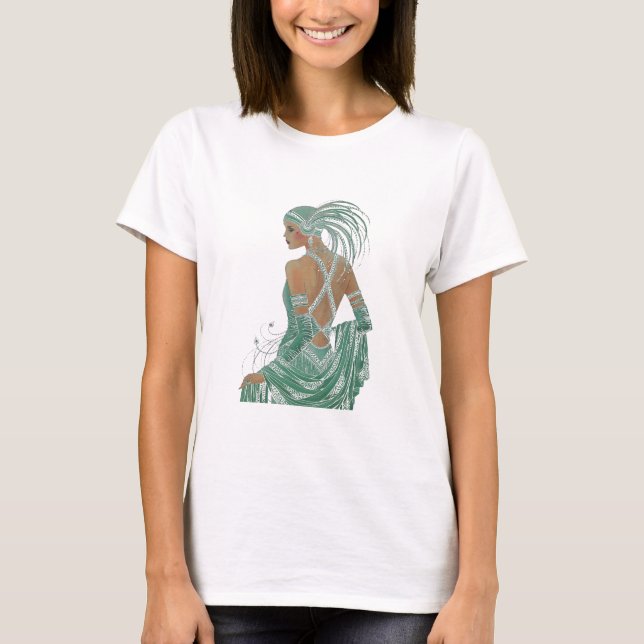 Camiseta Vintage Ladies indo Impressão de Arte Verde (Frente)