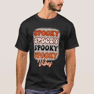 Camiseta Vintage Leopard Spooky Vibes Halloween Men Mulhere