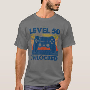 Camiseta Vintage Level 50 Unlocked Funny Video Gamer 50th B