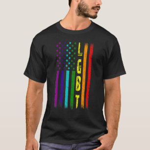 Camiseta Vintage Lgbt American Flag Rainbow Color Lgbt Prid