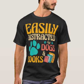 Camiseta Vintage Library Easily Distracted By Books And Dog