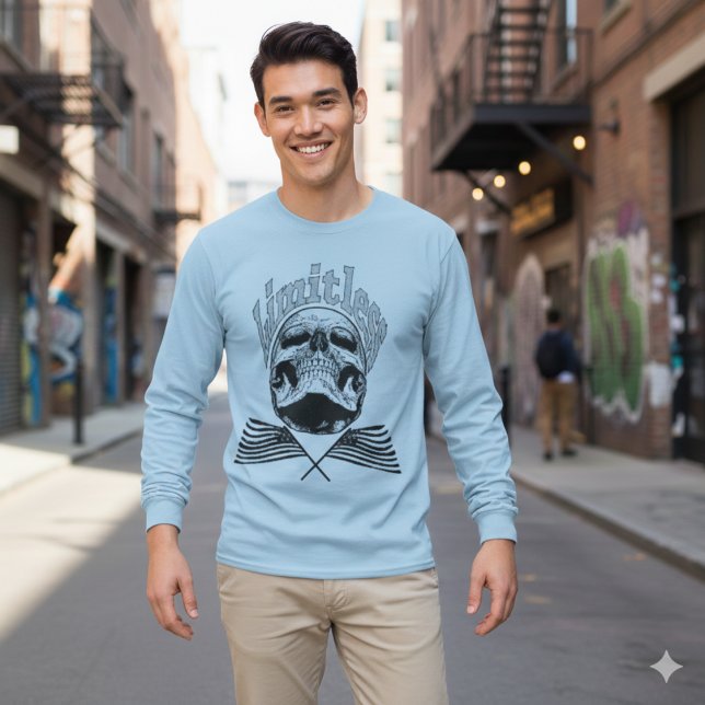 Camiseta Vintage Limitless Skull Long Sleeve T-Shirt (Criador carregado)