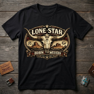 Camiseta Vintage Lone Star Texas Longhorn Crânio de Vaca Oc