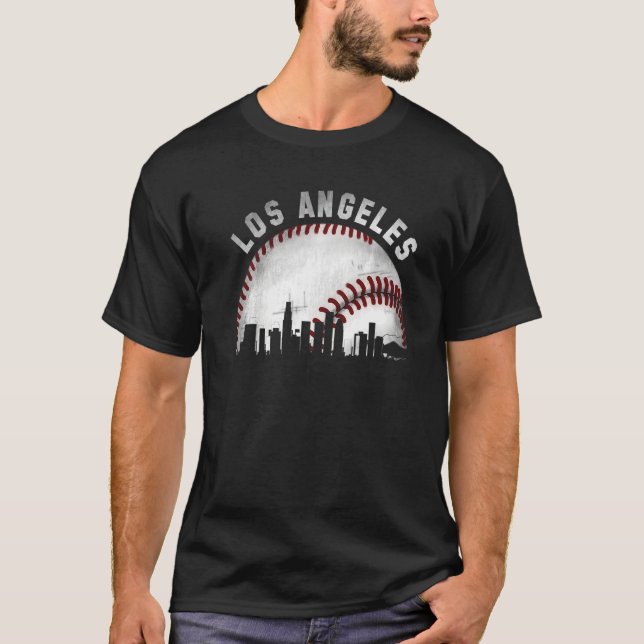 Camiseta Vintage Los Angeles Skyline City Baseball (Frente)