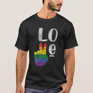 Camiseta Vintage Love Win Rainbow Peace Sign Pride Lésbica