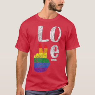 Camiseta Vintage Love Win Rainbow Peace Sign Pride Lésbica