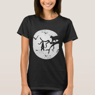 Camiseta Vintage, Lua Cheia, Árvore Gato Bat Spooky Hallowe
