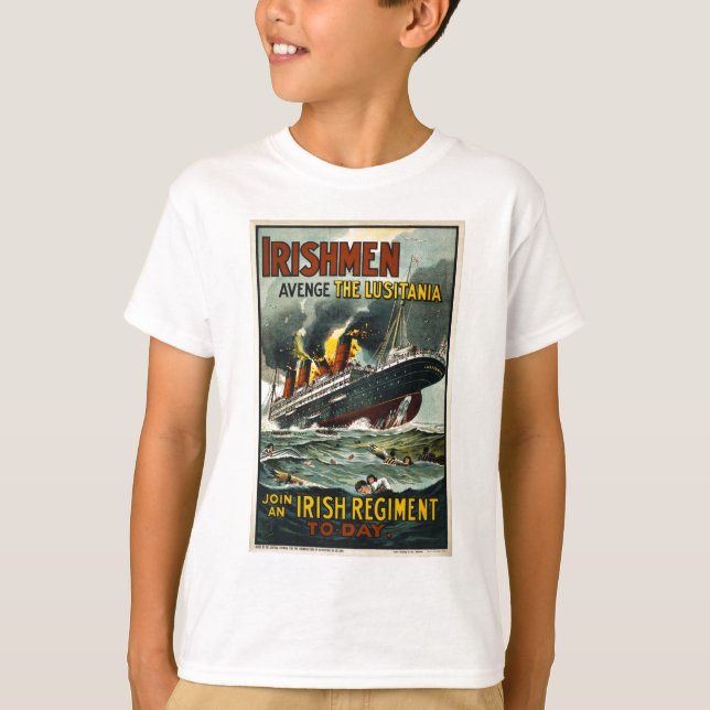 Camiseta Vintage Lusitania Poster (Recrutamento Irlandês) (Frente)