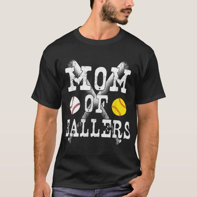 Camiseta Vintage Mãe de Ballers Engraçado Baseball Softball (Frente)