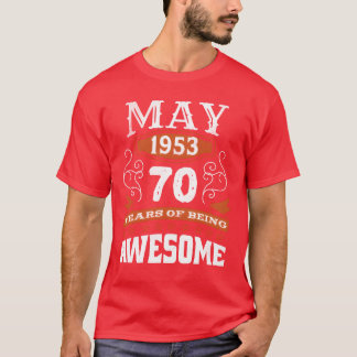 Camiseta Vintage Maio 1953 70 Anos de Idade Nascimento Amig