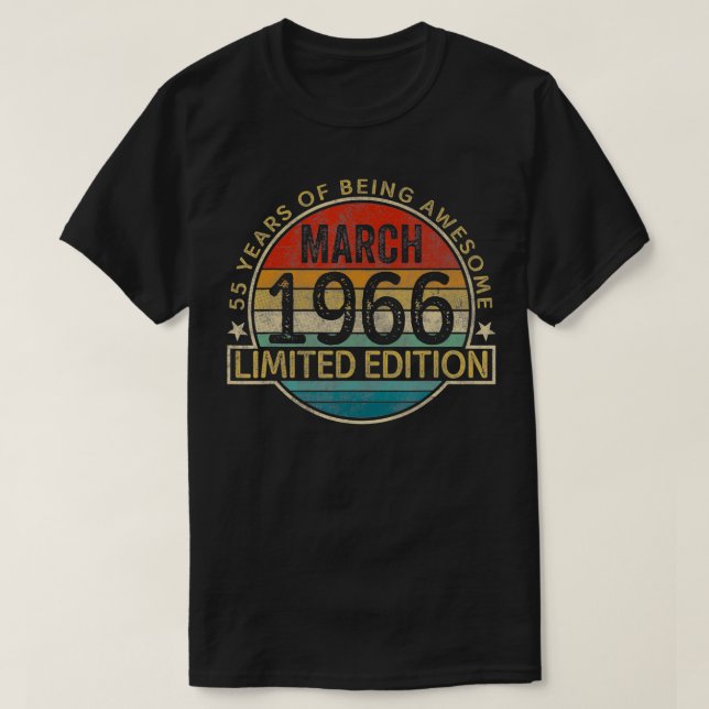 Camiseta Vintage March 1966 Limited Edition 55 Aniversário  (Frente do Design)