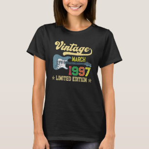 Camiseta Vintage March 1997 Bday Guitar 25 Aniversário