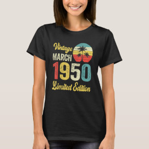 Camiseta Vintage março 1950 72 Anos Aniversário 1