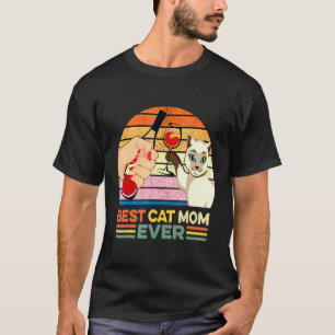 Camiseta Vintage Melhor Gato Mãe De Bebendo De Vinho Para M