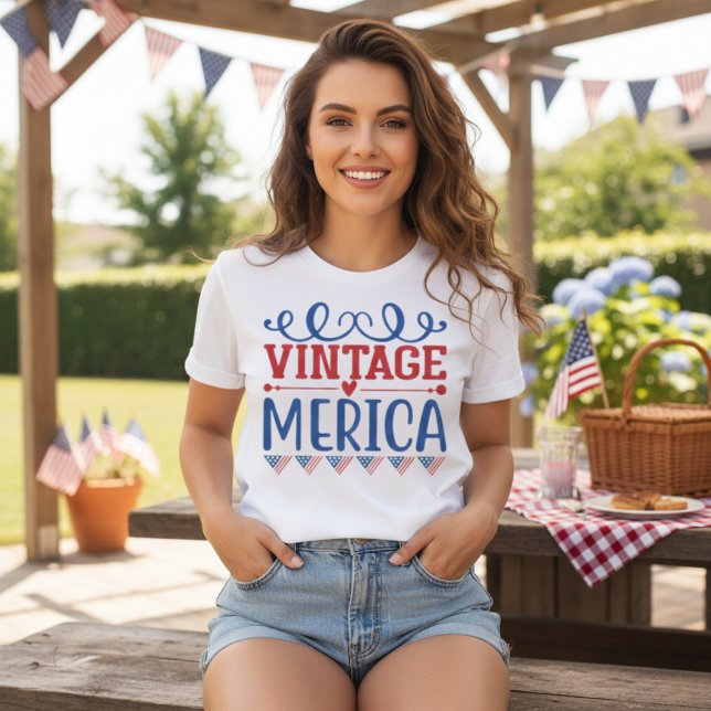 Camiseta Vintage Merica Red White e Blue Patriotic (Vintage Merica Red White and Blue Patriotic T-Shirt)