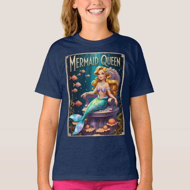 Camiseta Vintage Mermaid Queen Retro Cartoon Charm Girls (Frente)