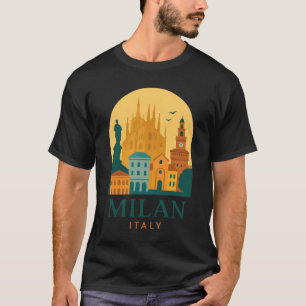 Camiseta Vintage Milan Duomo Itália Viagem Retro T-Shirt