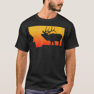 Camiseta Vintage Montana Elk Retro Revira Gráfico de Caça