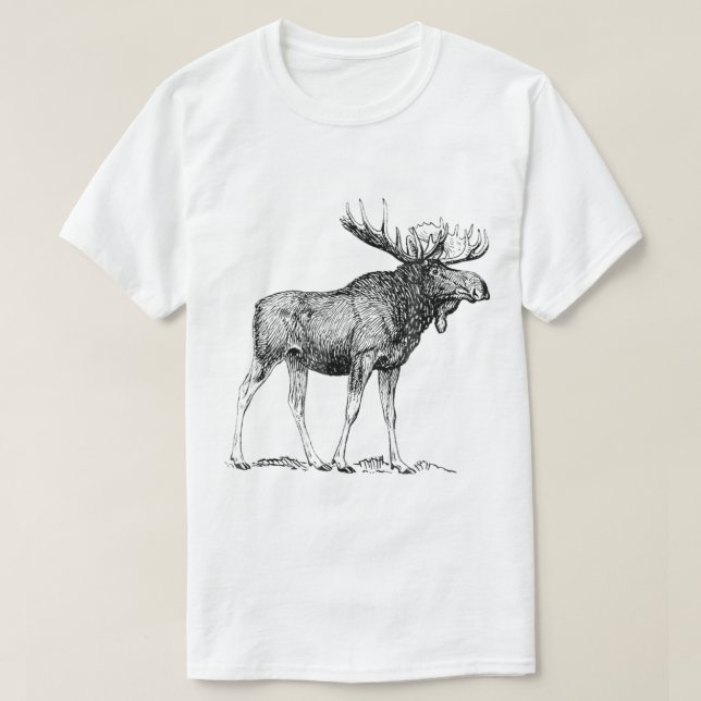 Camiseta Vintage Moose Wildlife Engraving Art (Frente do Design)