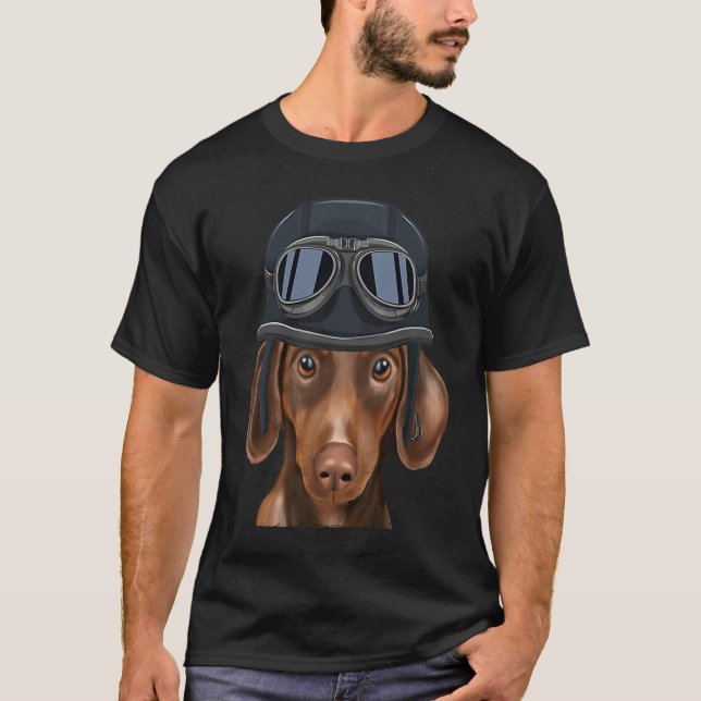 Camiseta Vintage Motorcycle Helmet Brown Dachshund (Frente)