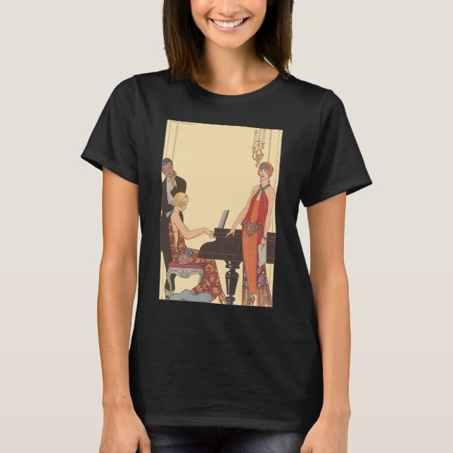 Camiseta Vintage Music, Arte Deco Cantora Pianista (Frente)