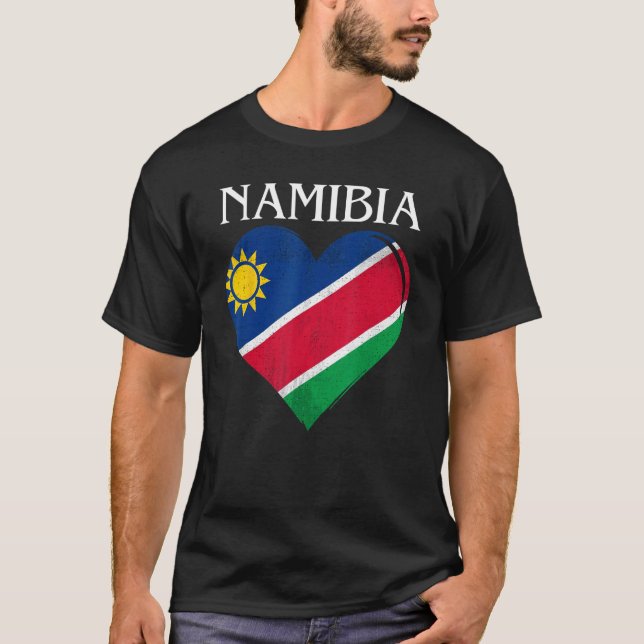 Camiseta Vintage Namibia Flag Heart Para Namíbia (Frente)