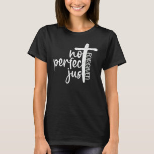 Camiseta Vintage Não Perfeito Apenas Perdoado Cruz Cristã