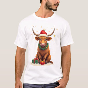 Camiseta Vintage Natal Vaca das Terras Altas com Presentes