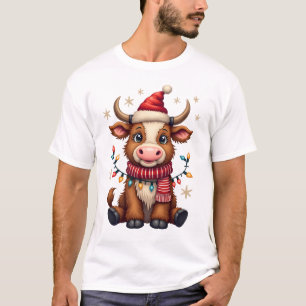 Camiseta Vintage Natal Vaca das Terras Altas em Chapéu de P