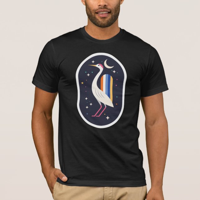 Camiseta Vintage Night Heron Beneath the Crescent Moon (Frente)