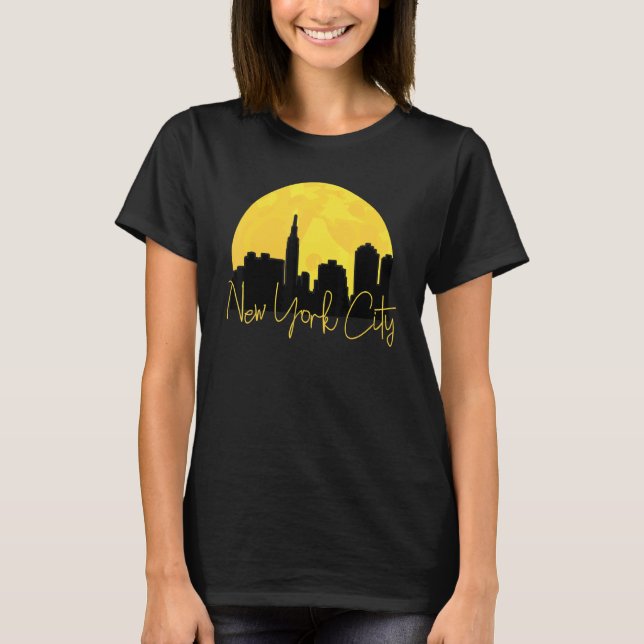 Camiseta Vintage Nova Iorque Cityscape Retro Sunset (Frente)