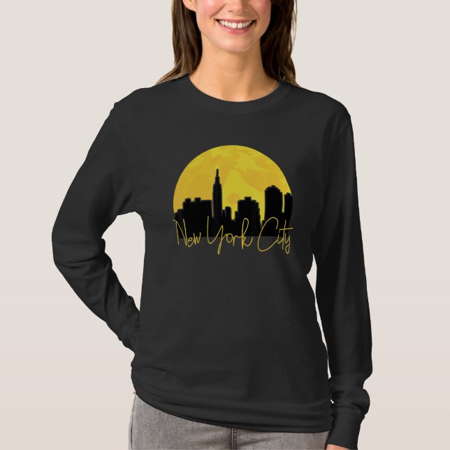 Camiseta Vintage Nova Iorque Cityscape Retro Sunset (Frente)