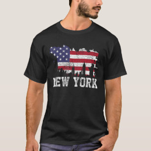 Camiseta Vintage Nova Iorque NYC Skyline EUA Flag America