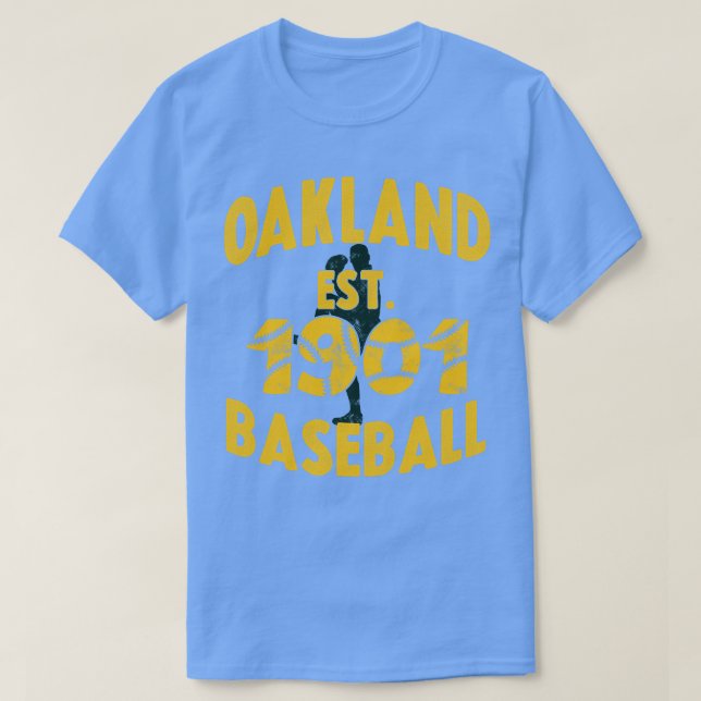 Camiseta Vintage Oakland Baseball Est 1901 Baseball Pitcher (Frente do Design)