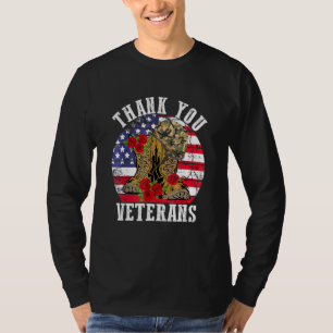 Camiseta Vintage Obrigado Veteranos Botas de Combate Flor V