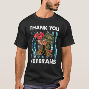 Camiseta Vintage Obrigado Veteranos Combatem Botas Flor Vet