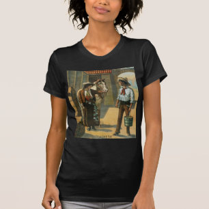 Camiseta Vintage ocidental da fazenda do cavalo da vaqueira