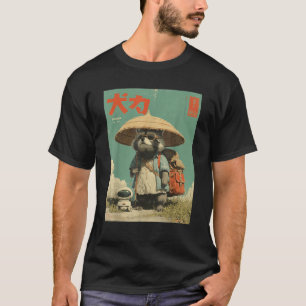 Camiseta Vintage Otaku Tanuki Japonês Cute Raccoon