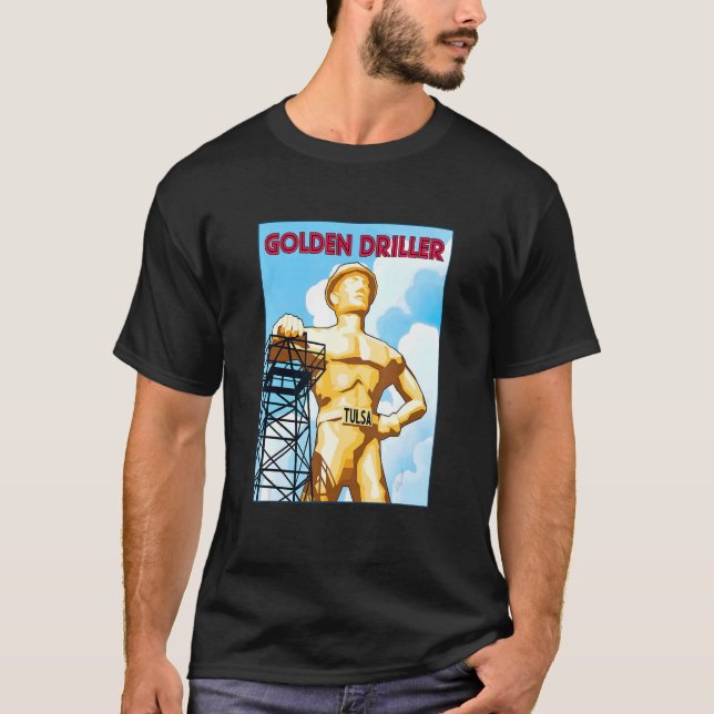 Camiseta Vintage Ouro Driller Tulsa Oklahoma Statue (Frente)